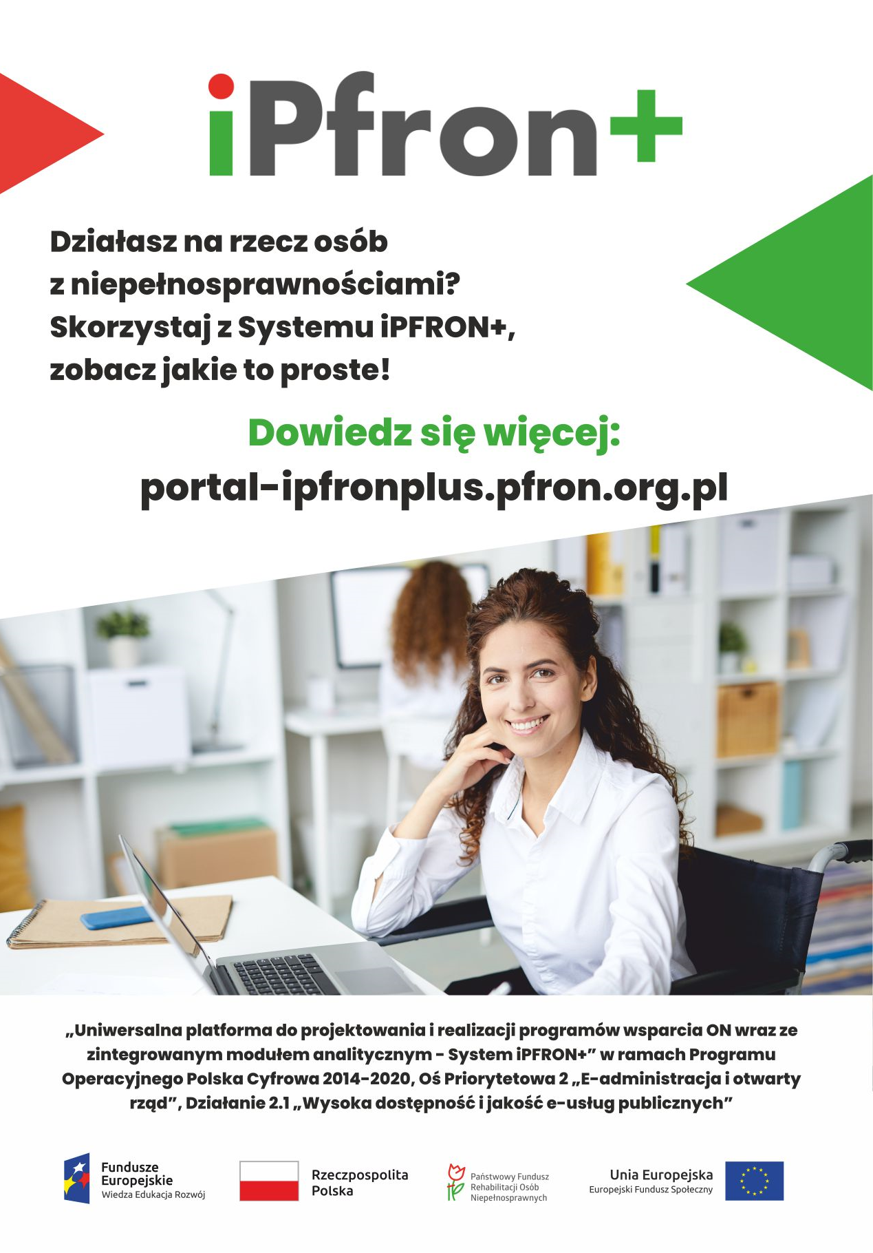 Grafika przedstawia plakat promocyjny systemu iPron+, zachęcający do skorzystania z niego.